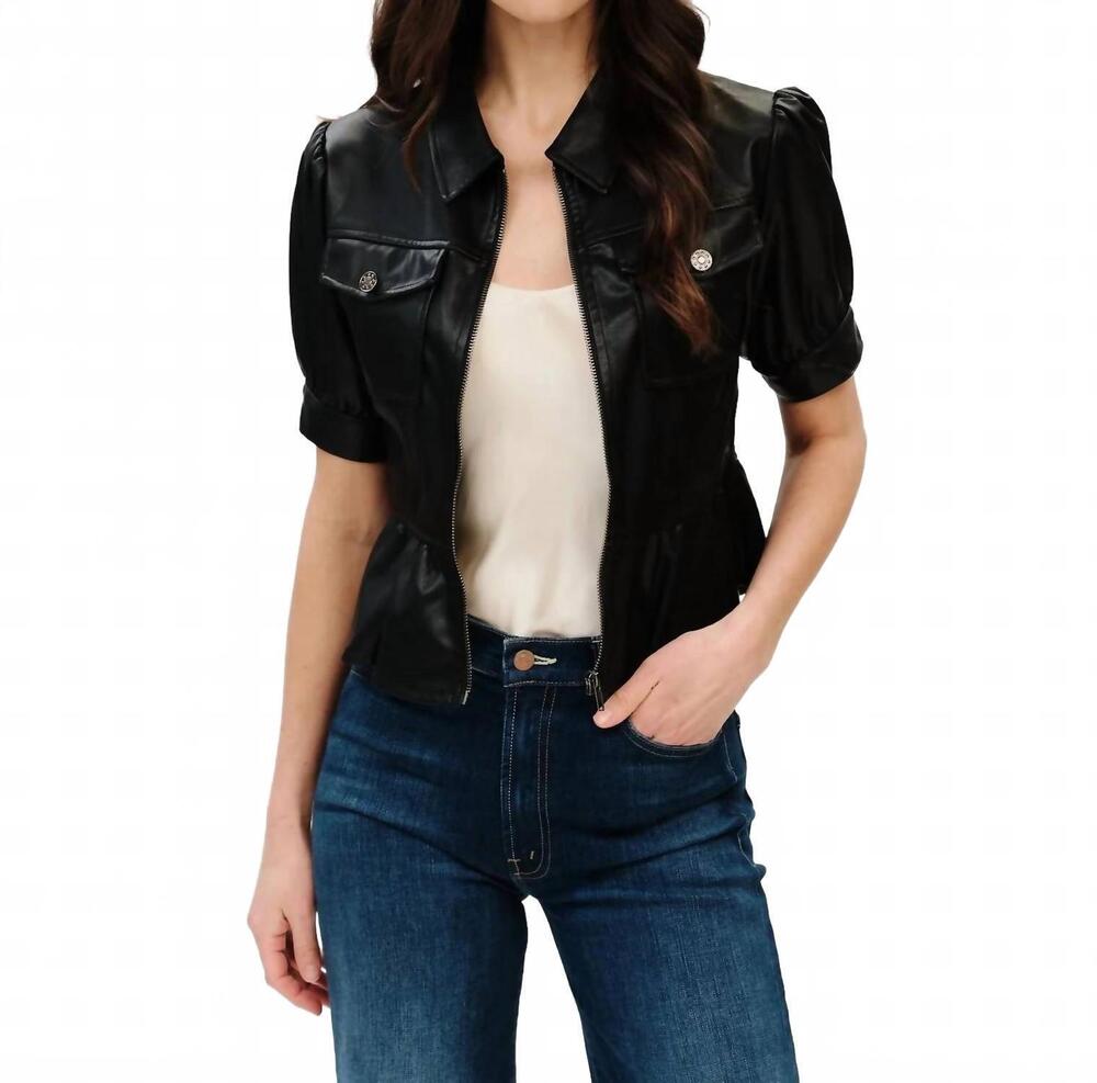 NEW SIX/FIFTY oxford faux leather jacket in black